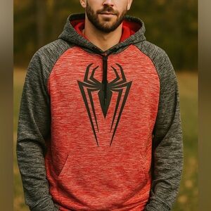 Marvel Spider-Man Pullover Gray & Red Hoodie, Mens size Large